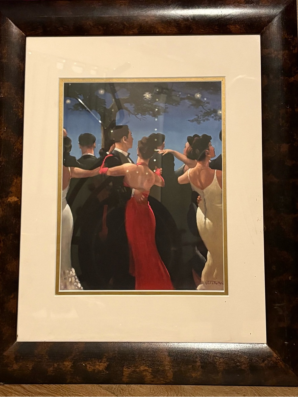 Vintage Style Framed Ballroom Dance Art Print - Red Gown